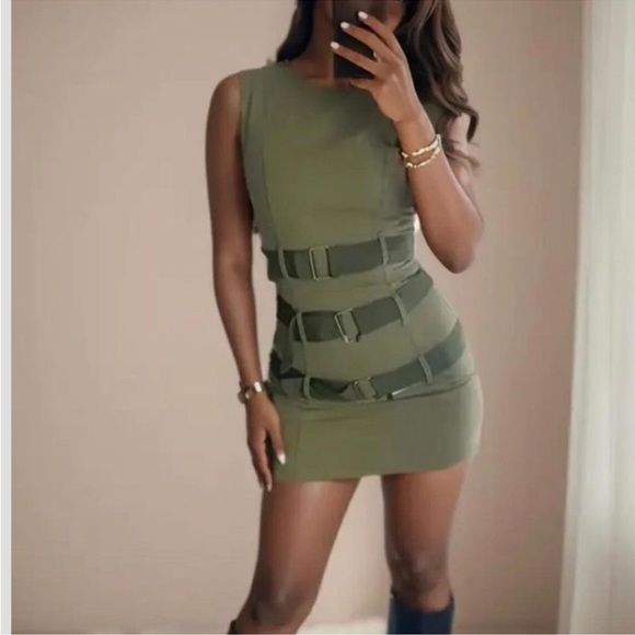 ZARA BELTED WAXED BLOGGERS FAMOUS GREEN DRESS - Picture 13 of 16